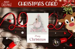 Pink Christmas Greeting Card, Watercolor Ballerina Card Product Image 1