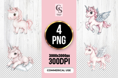 Cute Pink Unicorn Watercolor Clipart Sublimation PNG Product Image 1