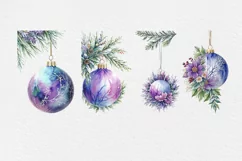 Lilac Christmas Baubles Watercolor PNG sublimation Product Image 2
