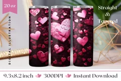 3D Love Heart Tumbler, Valentine's Day Sublimation Designs Product Image 1