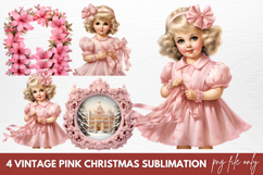 Vintage Pink Christmas-Sublimation Clipart Product Image 1