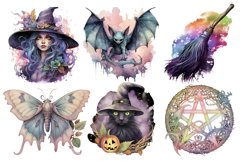 Watercolor Pastel Witch Clipart Bundle, Halloween Witch Art Product Image 3