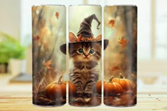 Cute Witch Cat 20oz Skinny Tumbler Wrap Sublimation Design. Product Image 1