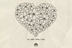 Flower heart SVG PNG EPS line drawing Product Image 1
