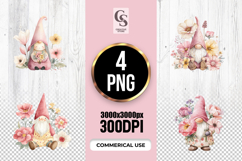 Pink Floral Gnome Watercolor Clipart Sublimation PNG Product Image 1