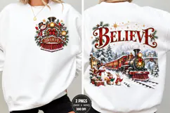 Christmas Train Front Back PNG, Believe Christmas Front Back Product Image 1
