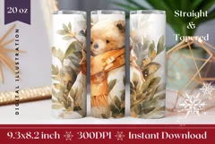 Winter Tumbler Wrap, Watercolor Teddy Bear Tumbler Template Product Image 1