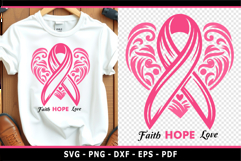 Faith hope love SVG, Breast Cancer Ribbon With Heart SVG Product Image 1