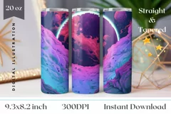 Neon Blue Space Tumbler PNG, Planets Tumbler Sublimation Product Image 1