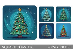 Christmas Tree Coaster Design. Winter Square Coaster Product Image 1