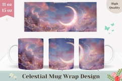 Moon Mug Wrap, Pink Glitter Mug Design, Celestial Mug PNG Product Image 1