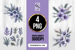 Purple Winter Floral Pine Branch Clipart Sublimation PNG Product Image 1