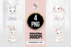 Watercolor Cute Bunny Rabbit Clipart Sublimation PNG Product Image 1
