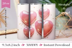 3D Pink Hearts Tumbler Wrap, Valentine's Day Tumbler PNG Product Image 1