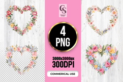 Floral Heart Wreath Illustration Clipart Sublimation PNG Product Image 1
