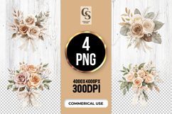 Beige Rose Floral Bouquet Clipart Sublimation PNG Product Image 1