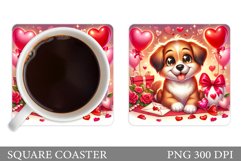 Cute Dog Coaster Sublimation. Valentines Dog Coaster Design Product Image 1