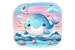 Cute Whale Clipart - PNG File Product Image 2