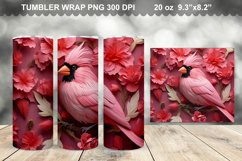 Pink 3D Cardinal Bird Flowers Tumbler Design Product Image 1