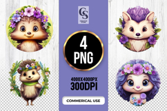 Cute Hedgehog With Flower Crown Clipart Sublimation PNG Product Image 1
