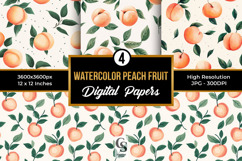 Watercolor Peach Fruit Digital Paper Product Image 1