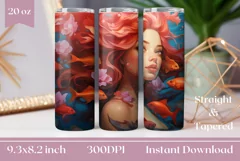 Red Hair Mermaid Tumbler Wrap Design 20 oz Product Image 1