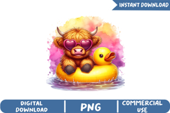 Hello Summer Sublimation, Funny Highland Cow Png Product Image 1