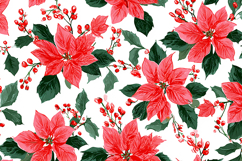 A vibrant floral pattern featuring pink poinsettias and red Product Image 1