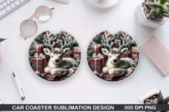 Deer Car Coaster Sublimation| Christmas Coaster PNG Product Image 1