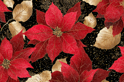 A vibrant floral pattern featuring red poinsettias and gold Product Image 1