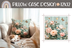 Pink Roses Pillow Sublimation, Butterfly Pillow Case Print Product Image 1