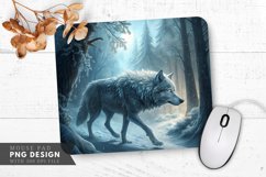 Frosted Wolf in Icy Forest Mouse Pad PNG Design Product Image 1