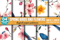Spring Birds And Flowers Patterns PNG Product Image 1