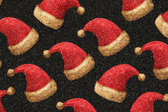 A festive pattern of glittery Santa hats on black background Product Image 1