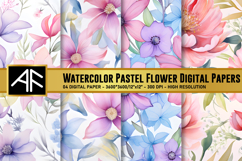 Watercolor Pastel Flower Digital Papers Product Image 1
