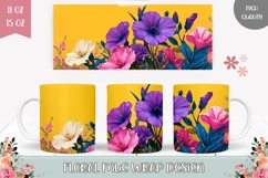 Purple Flowers Mug Template, Yellow Mug Sublimation PNG Product Image 1