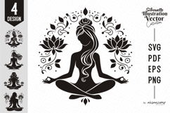 Elegant Yoga Silhouette with Lotus Flowers Product Image 1