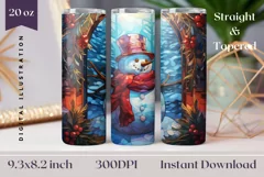 Stained Glass Snowman Tumbler Wrap, Christmas Sublimation Product Image 1