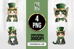 Watercolor Leprechaun Cat Clipart Sublimation PNG Product Image 1