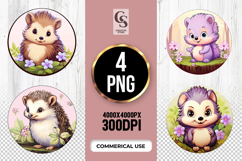 Cute Hedgehog Floral Clipart Sublimation PNG Product Image 1