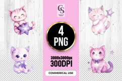 Cute Pink Kitten Holding Star Clipart Sublimation PNG Product Image 1
