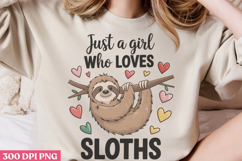 Just A Girl Who Loves PNG, Sloth Sublimation PNG Product Image 2