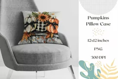 Watercolor Pumpkins Pillow, Watercolor Sunflowers Pillow PNG Product Image 1