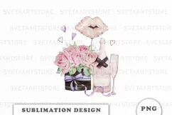 Watercolor flowers and champagne Sublimation Product Image 1