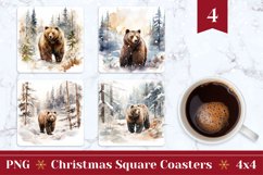 Christmas Square Coasters, Watercolor Bear Coaster Designs Product Image 1