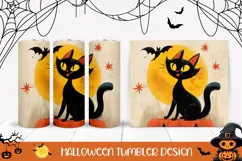 Vintage Halloween Black Cat Tumbler, Halloween Bats Tumbler Product Image 1
