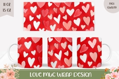 Red Love Hearts Mug Wrap, Valentines Day Mug Sublimation Product Image 1