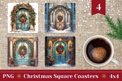 Christmas Square Coaster, Christmas Door Sublimation PNG Product Image 1