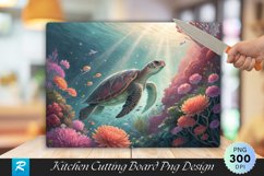 Underwater Turtle with Colorful Marine Cutting Board PNG Product Image 1