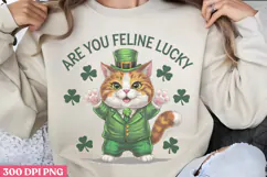 Are You Feline Lucky PNG, St Patricks Day Cat Sublimation Product Image 1